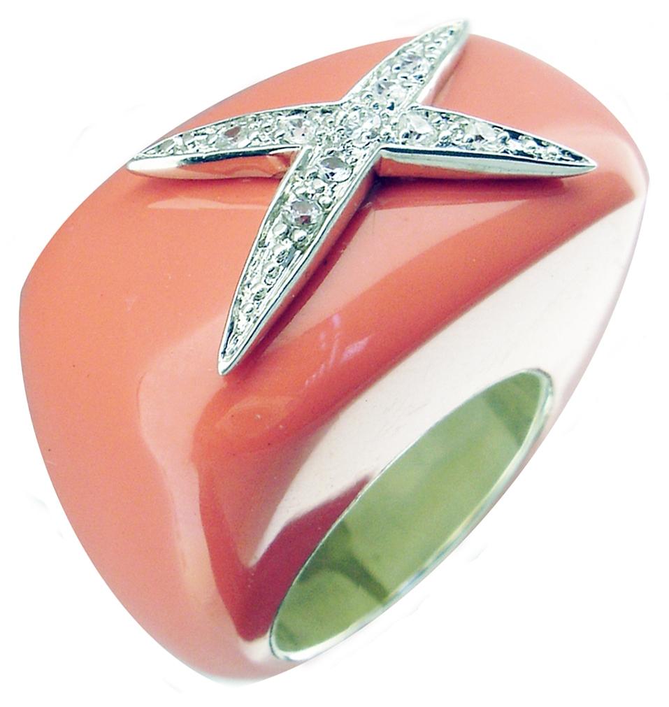 Enamel Pave Star Ring - Pink