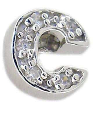 The zirconmania Earrings Alphabetic Mini Pave Block Letter S/S TE6338 feature a sparkling silver block letter C charm with clear gemstones—ideal to add shine to your letter earrings collection.