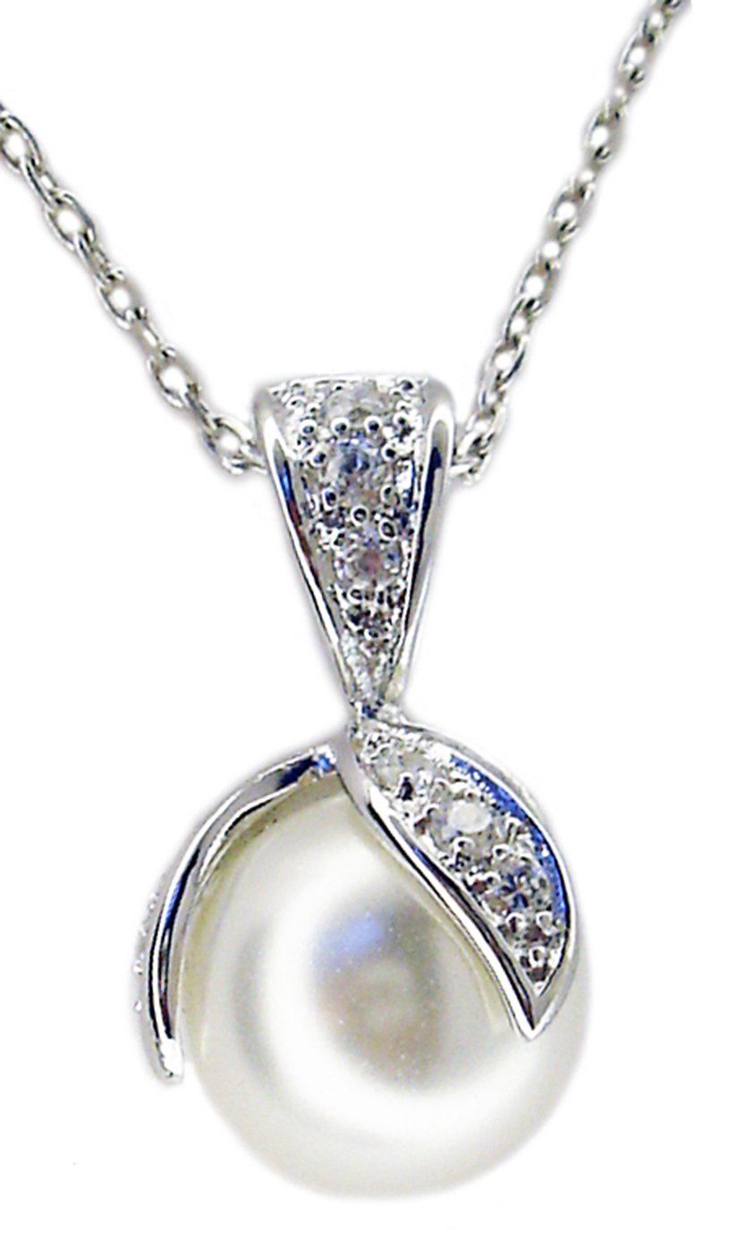 Pendant  Pave Leaves with Pearl  in S/S Rhodium  TP6285