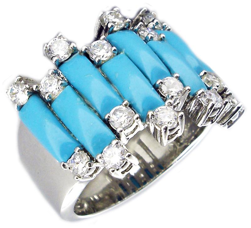 Ring Turquoise Bars+Rd Rhodium Sterling silver Ring TR91176