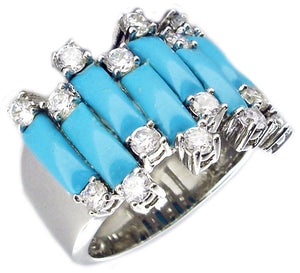 Ring Turquoise Bars+Rd Rhodium Sterling silver Ring TR91176