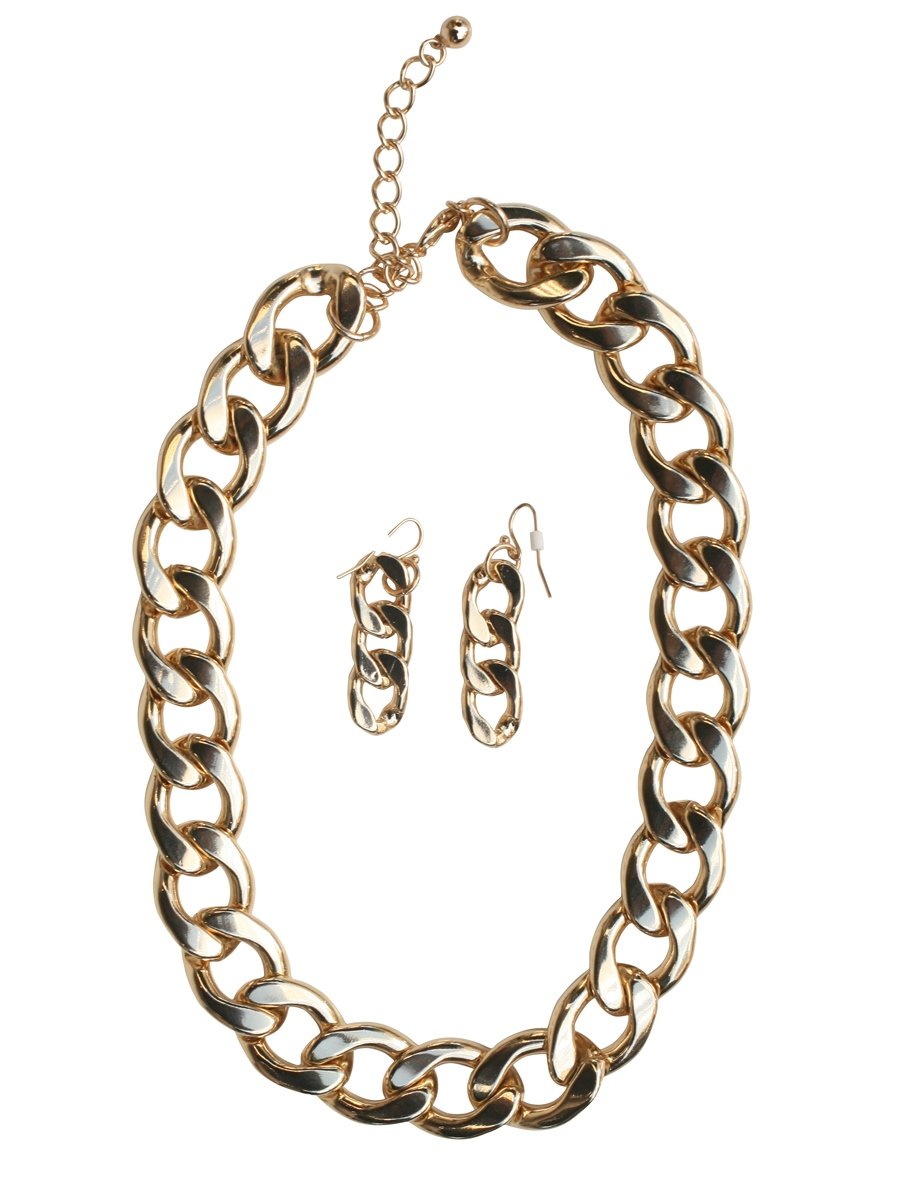 High Polished Silver Flat Curved Necklace with Matching Earrings