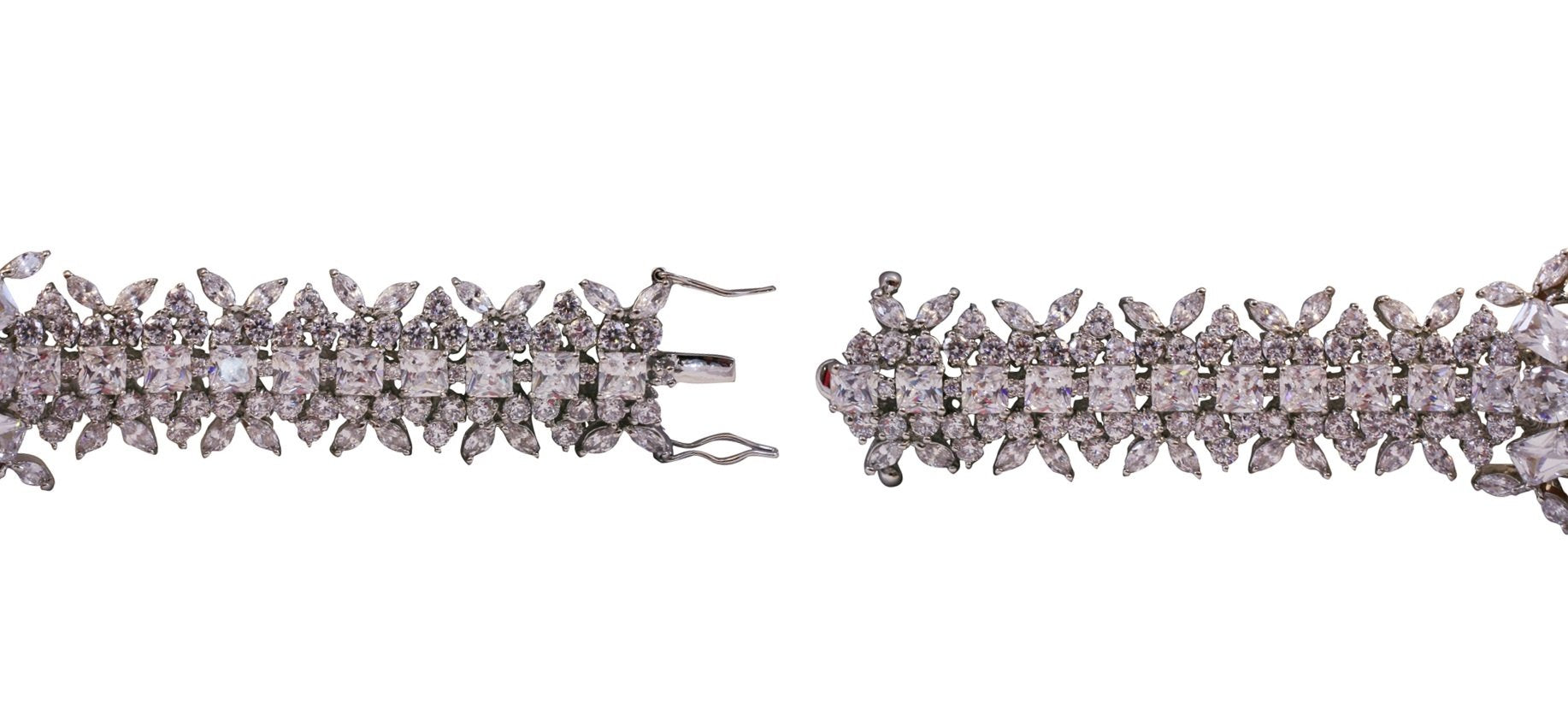 Fancy floral cluster multi-shape CZ statement bracelet  featuring high quality Zirconite cubic zirconia that are prong set and clustered together for a truly decadent piece 603B-206