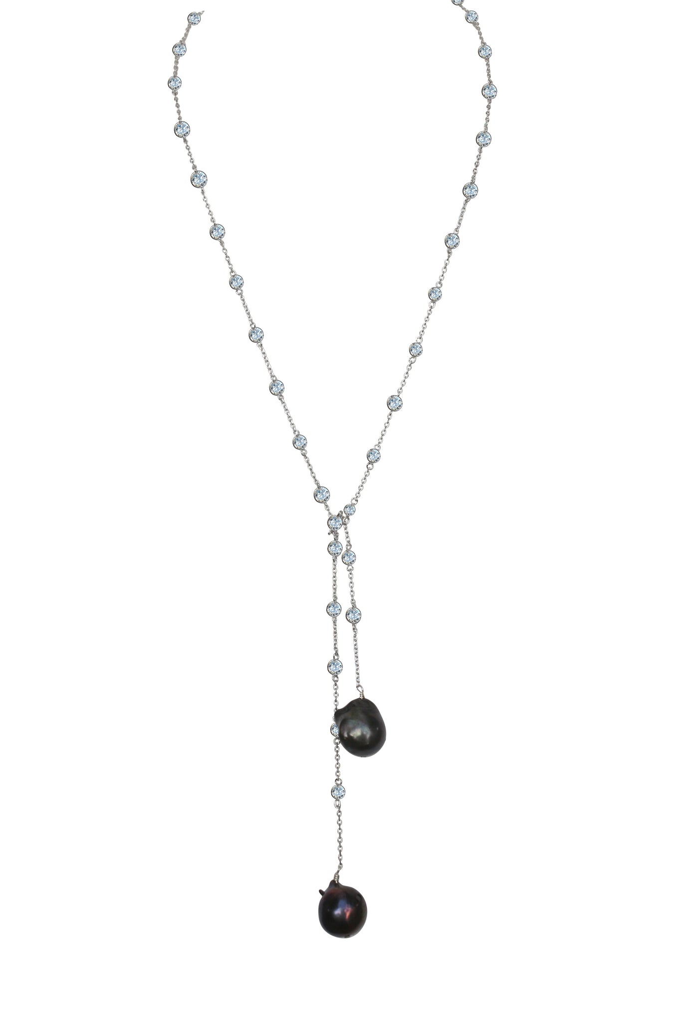 36'' Zirconite by the Yard finished with two extra large genuine Baroque Fresh Water Pearls Necklace lariat